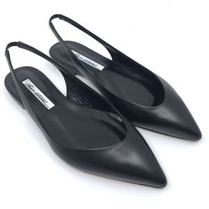 BRIAN ATWOOD BLACK LEATHER POINTY TOE FLAT